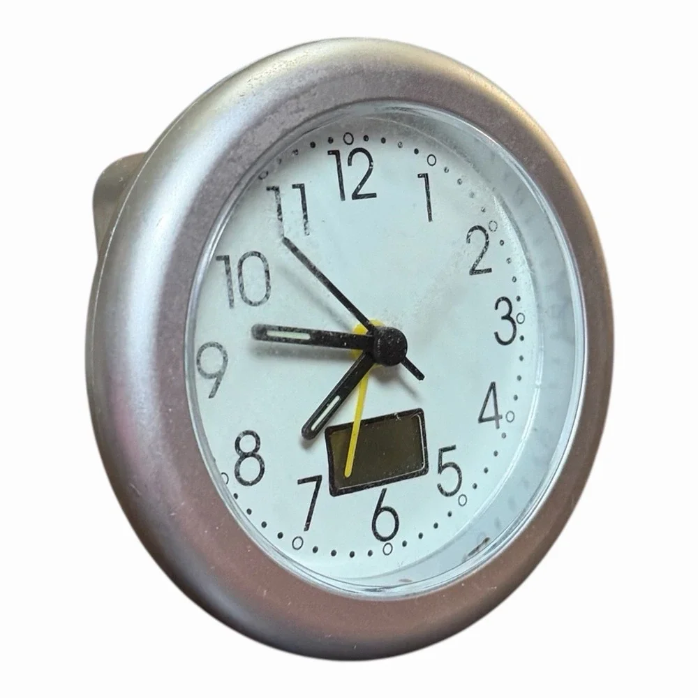 Vintage Silver Desk Clock with Digital Display Battwry Powered UNTESTED‎